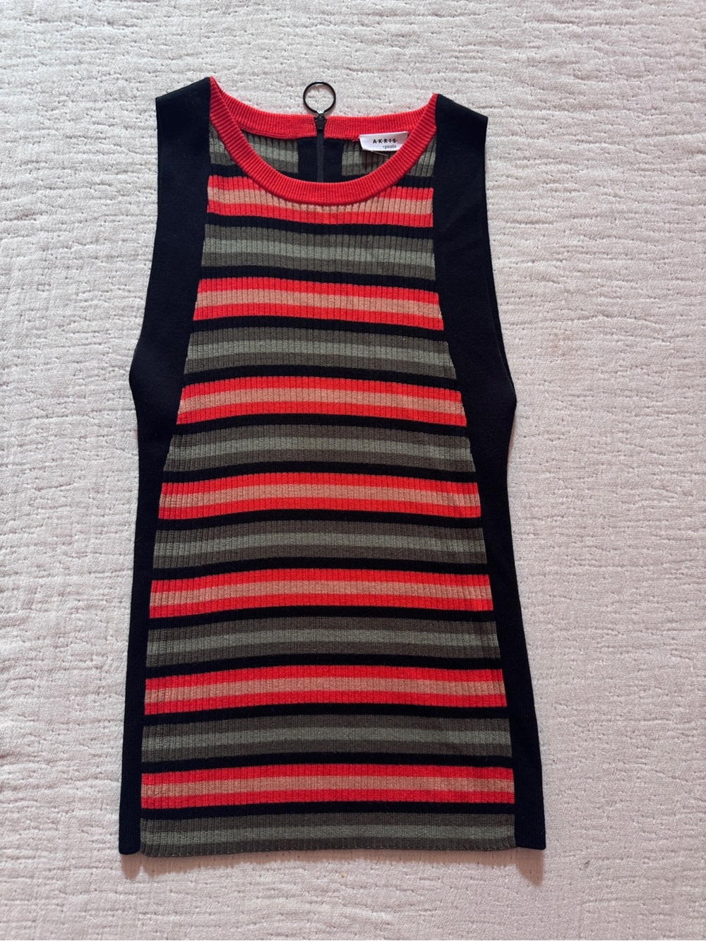 Akris Punto Black orange Olive Striped Knit Tank Sz M 8